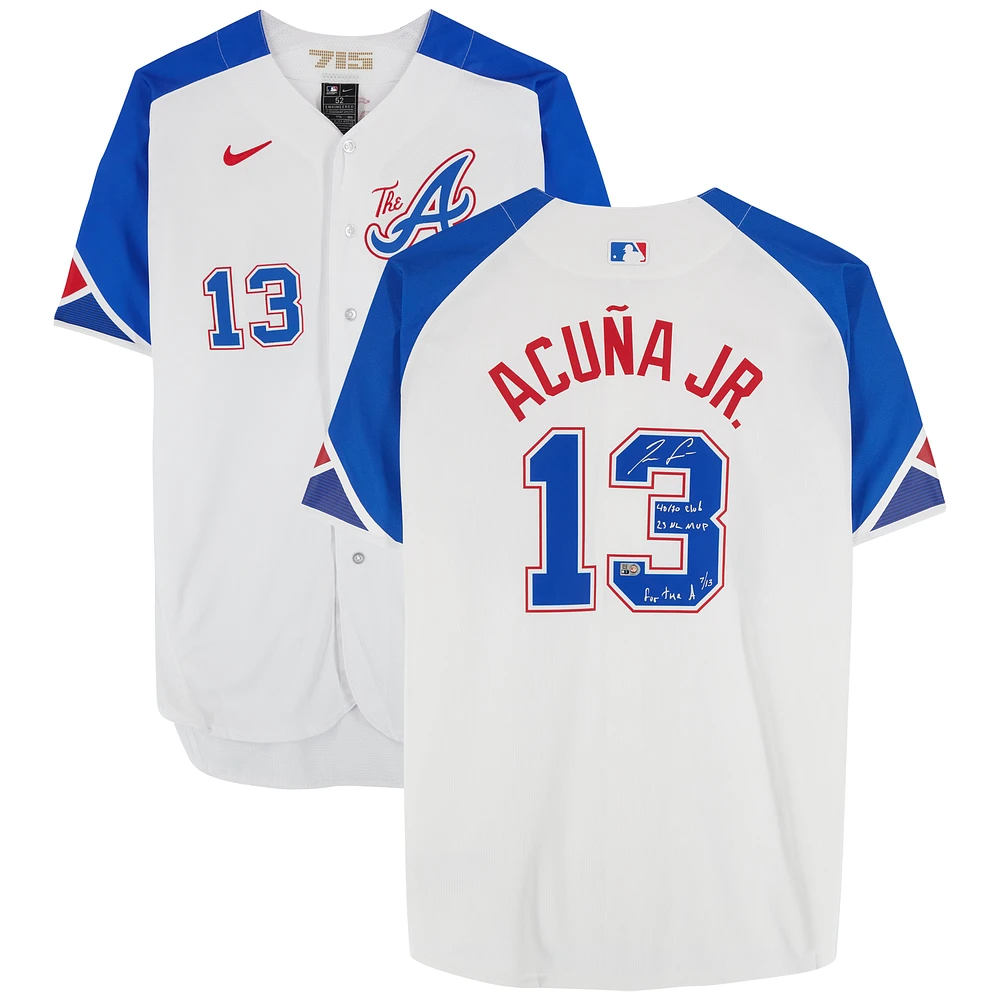 Ronald Acuna Atlanta Braves Autographed Nike City Connect Replica Jersey with Multiple Inscriptions - Limited Edition of 13