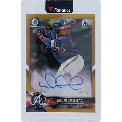 William Contreras Atlanta Braves Autographed 2018 Bowman Chrome Prospects Gold Refractor #BCPA-WCO #38/50 Rookie Card