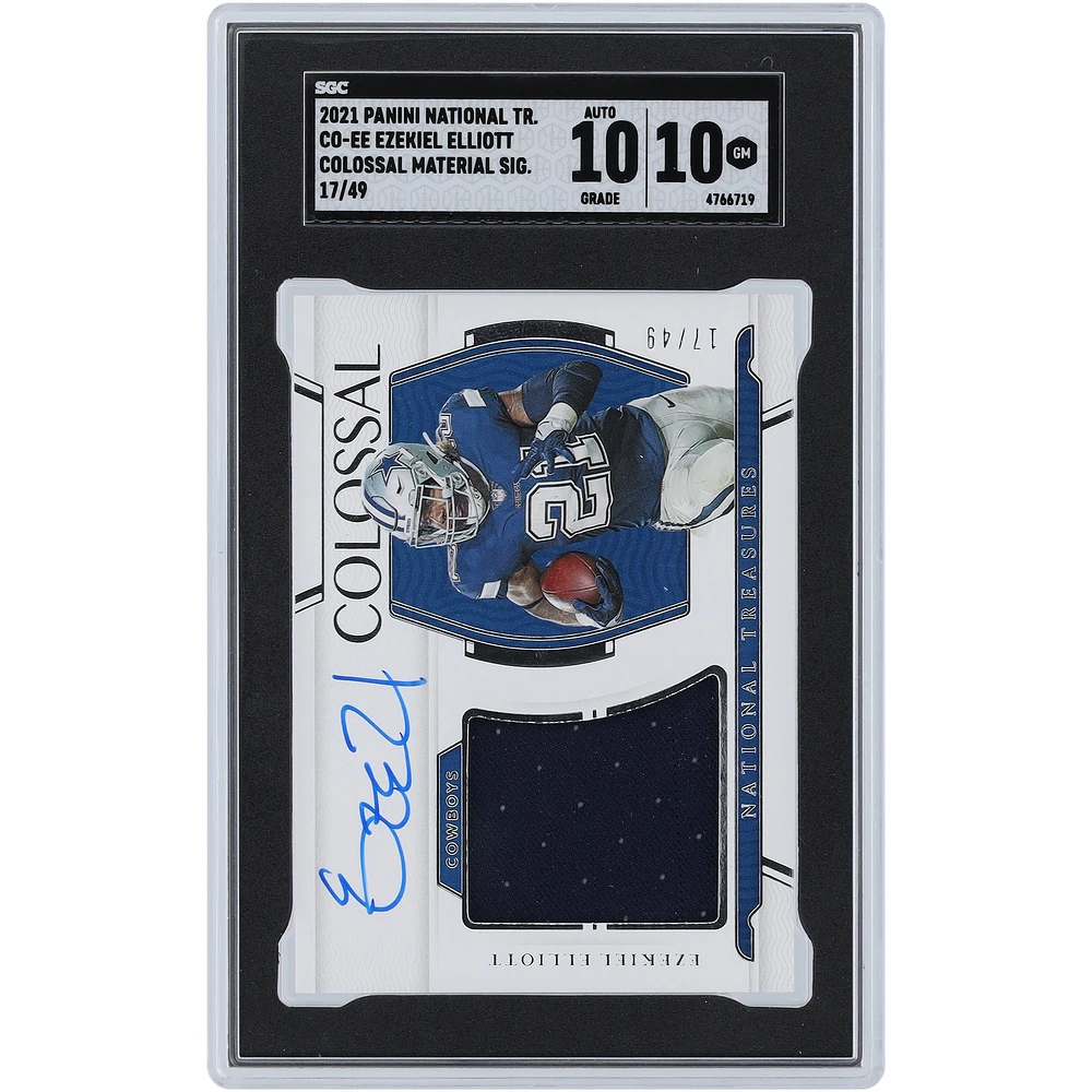 Ezekiel Elliott Dallas Cowboys Autographed 2021 Panini National Treasures Colossal Material Relic #CO-EE #17/49 SGC Authenticated 10/10 Card