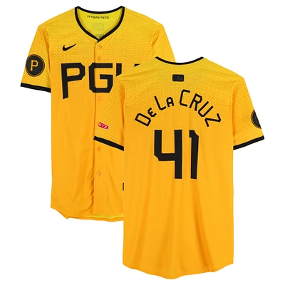 Bryan De La Cruz Pittsburgh Pirates Game-Used #41 Gold Nike City Connect Jersey from Multiple Games During the 2024 Season