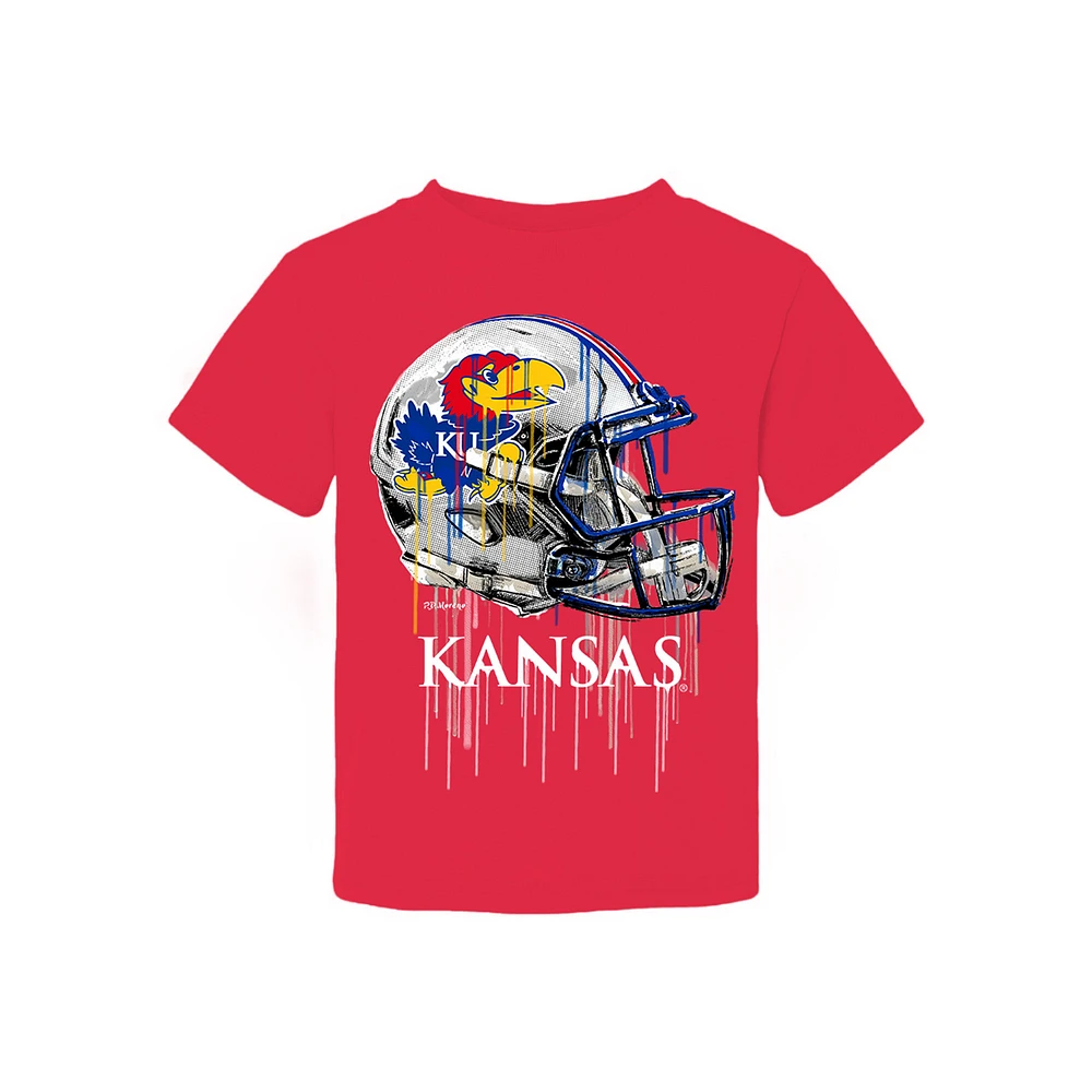 Toddler Vive La Fete Red Kansas Jayhawks Dripping Football Helmet T-Shirt