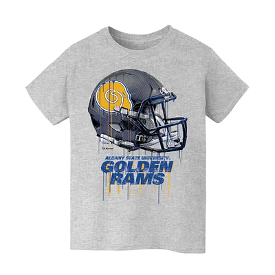 Youth Vive La Fete  Heather Gray Albany State Golden Rams Dripping Football Helmet T-Shirt