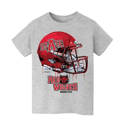 Youth Vive La Fete  Heather Gray Arkansas State Red Wolves Dripping Football Helmet T-Shirt