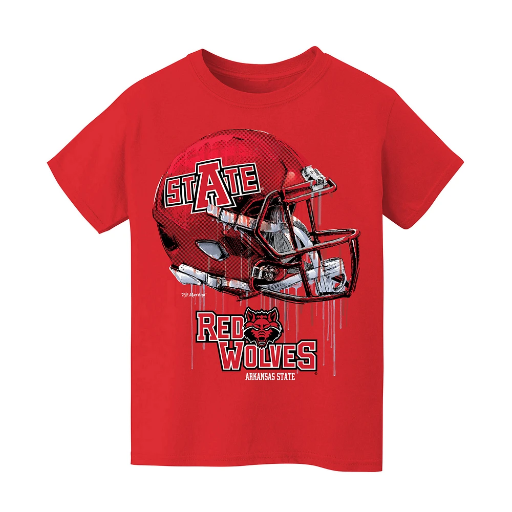 Youth Vive La Fete Red Arkansas State Wolves Dripping Football Helmet T-Shirt