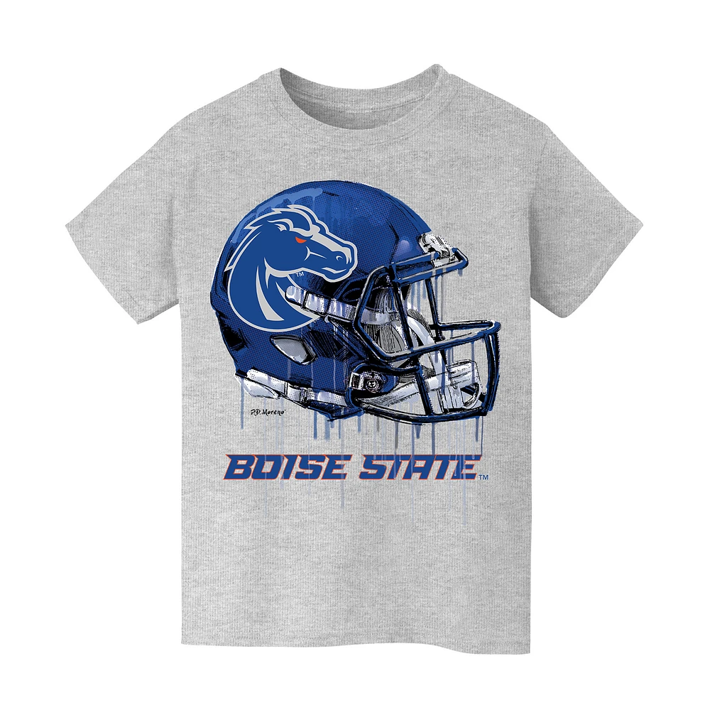 Youth Vive La Fete Heather Gray Boise State Broncos Dripping Football Helmet T-Shirt