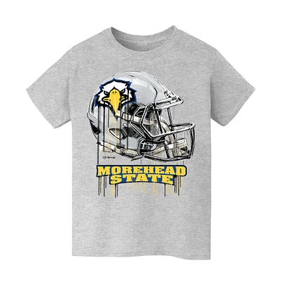 Youth Vive La Fete  Heather Gray Morehead State Eagles Dripping Football Helmet T-Shirt