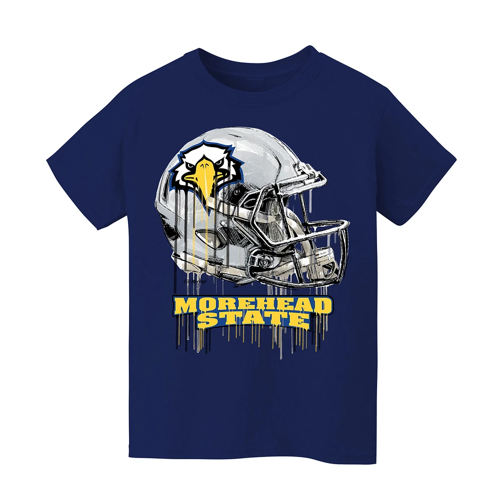 Youth Vive La Fete Navy Morehead State Eagles Dripping Football Helmet T-Shirt