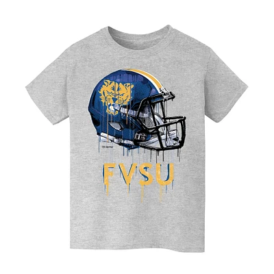 Youth Vive La Fete  Heather Gray Fort Valley State Wildcats Dripping Football Helmet T-Shirt