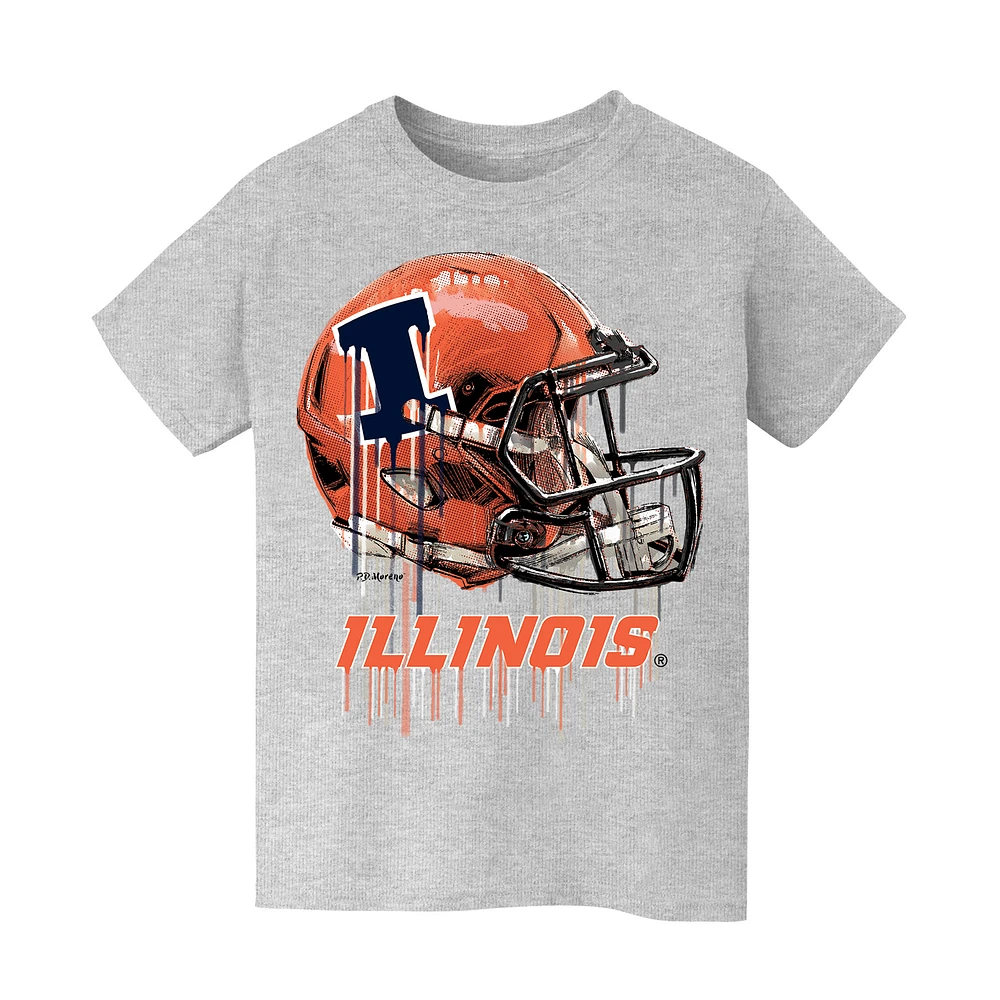 Youth Vive La Fete Heather Gray Illinois Fighting Illini Dripping Football Helmet T-Shirt