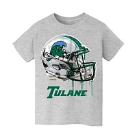 Youth Vive La Fete  Heather Gray Tulane Green Wave Dripping Football Helmet T-Shirt