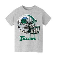Youth Vive La Fete  Heather Gray Tulane Green Wave Dripping Football Helmet T-Shirt