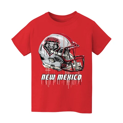 Youth Vive La Fete  Red New Mexico Lobos Dripping Football Helmet T-Shirt