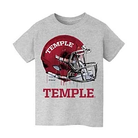 Youth Vive La Fete  Heather Gray Temple Owls Dripping Football Helmet T-Shirt