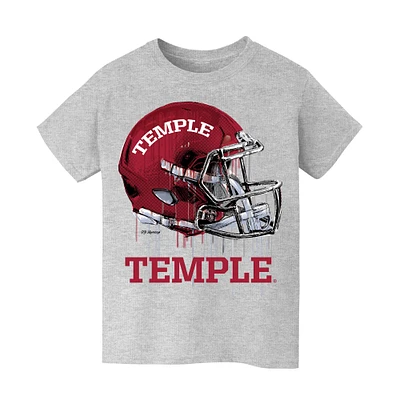 Youth Vive La Fete  Heather Gray Temple Owls Dripping Football Helmet T-Shirt