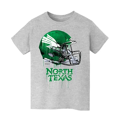 Youth Vive La Fete  Heather Gray North Texas Mean Green Dripping Football Helmet T-Shirt