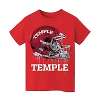 Youth Vive La Fete  Red Temple Owls Dripping Football Helmet T-Shirt