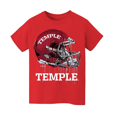 Youth Vive La Fete  Red Temple Owls Dripping Football Helmet T-Shirt
