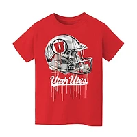Youth Vive La Fete  Red Utah Utes Dripping Football Helmet T-Shirt