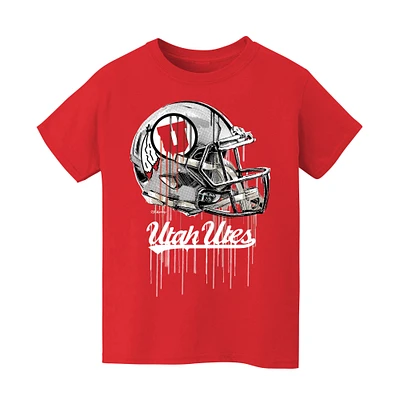 Youth Vive La Fete  Red Utah Utes Dripping Football Helmet T-Shirt