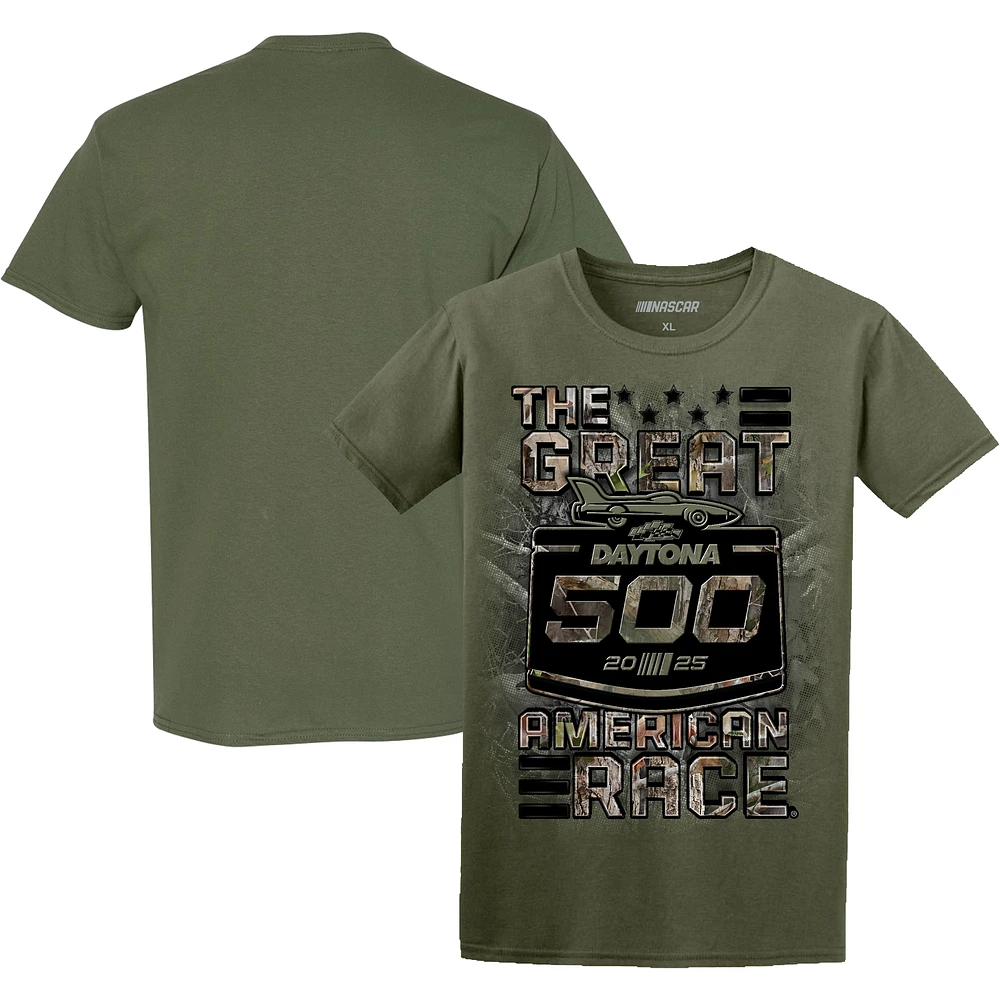 Men's Checkered Flag Sports Green Daytona International Speedway 2025 500 TrueTimber Camo T-Shirt