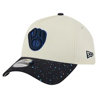 Men's New Era  Cream Milwaukee Brewers Speckle A-Frame 9FORTY Adjustable Hat