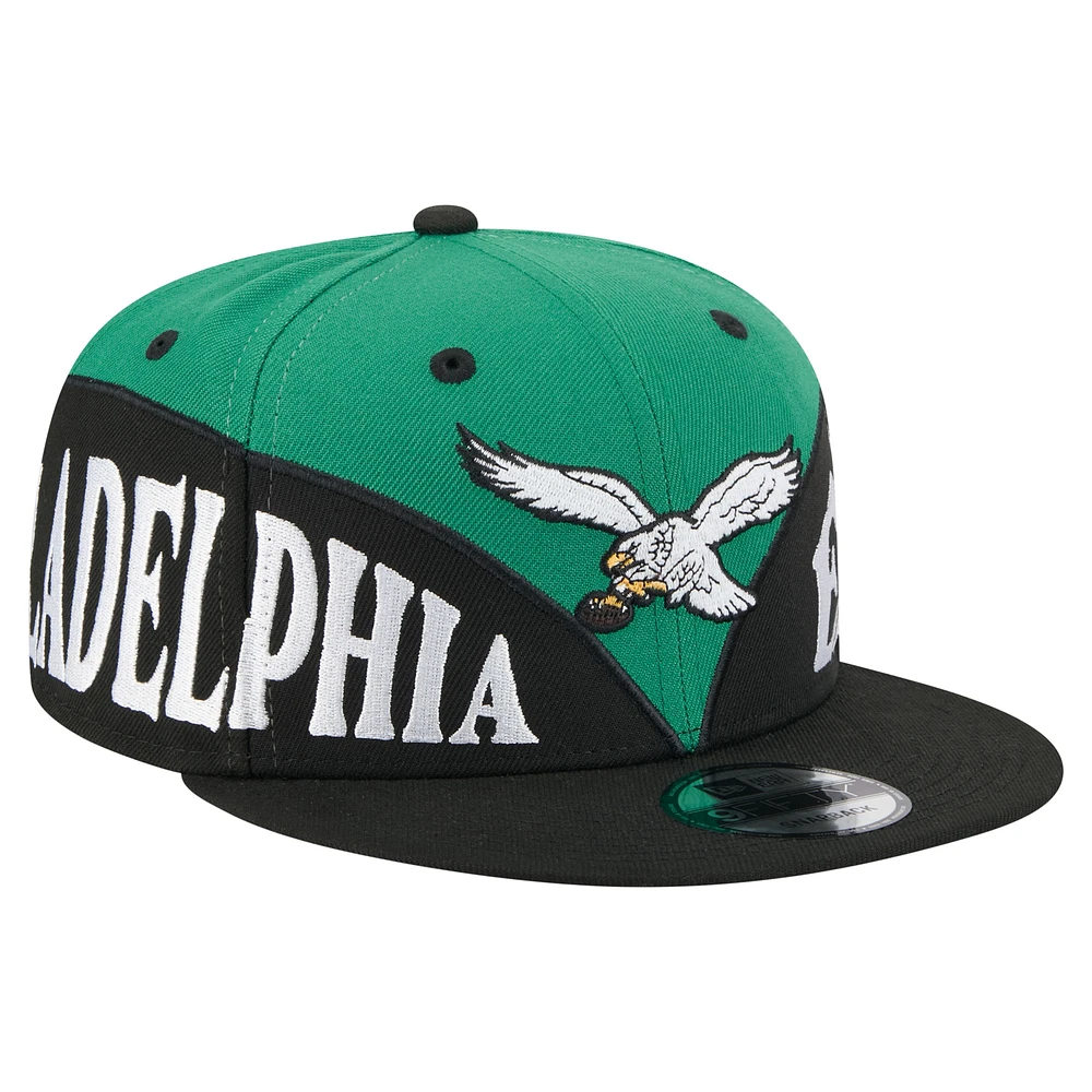 Men's New Era Kelly Green/Black Philadelphia Eagles Split 9FIFTY Snapback Hat