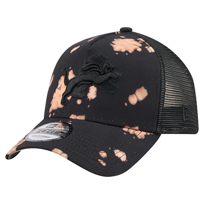 Men's New Era Black Detroit Lions Bleached A-Frame 9FORTY Trucker Adjustable Hat