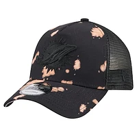 Men's New Era Black Miami Dolphins Bleached 9FORTY A-Frame Adjustable Hat