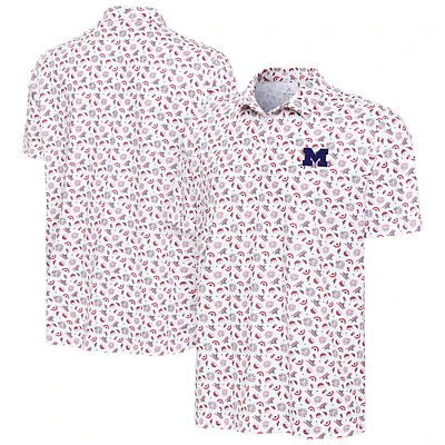 Men's Antigua White Michigan Wolverines Independence Day Polo