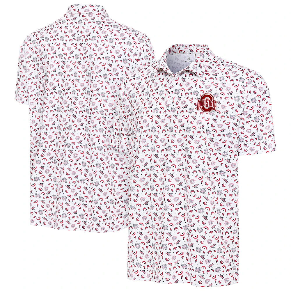 Men's Antigua White Ohio State Buckeyes Independence Day Polo