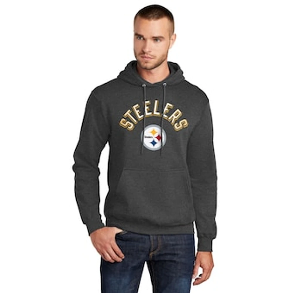 Men's Starter  Charcoal Pittsburgh Steelers Arch Over Logo Pullover Hoodie