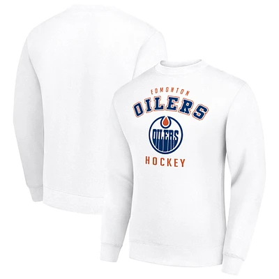 Men's Starter  White Edmonton Oilers Team Logo Fleece Pullover Sweatshirt