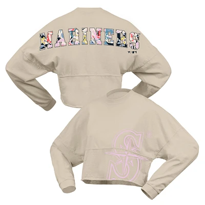 Women's Fanatics  Cream Seattle Mariners Floral Preppy Cropped Long Sleeve T-Shirt