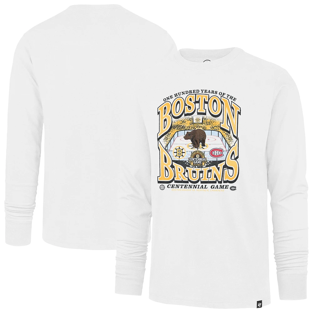 Men's '47  White Boston Bruins Centennial Game Long Sleeve T-Shirt