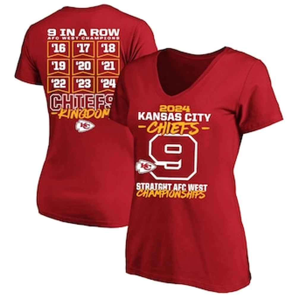 Women's Fanatics Red Kansas City Chiefs Nine-Straight AFC West Division Champions Plus V-Neck T-Shirt