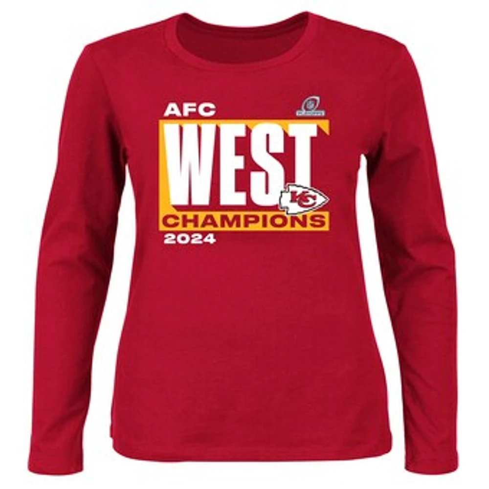 Women's Fanatics Red Kansas City Chiefs 2024 AFC West Division Champions Plus Scoop Neck Long Sleeve T-Shirt