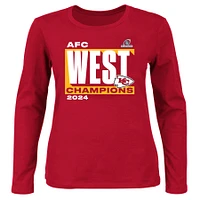 Women's Fanatics Red Kansas City Chiefs 2024 AFC West Division Champions Plus Scoop Neck Long Sleeve T-Shirt