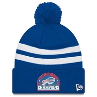 Men's New Era Royal Buffalo Bills 2024 AFC East Division Champions Striped Cuffed Knit Hat with Pom