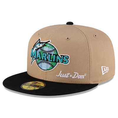 Men's New Era x Just Don Light Beige/ Black Florida Marlins Earth Day 59FIFTY Fitted Hat