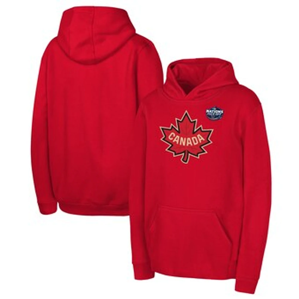 Youth Red Canada 2025 4 Nations Face-Off Primary Logo Fleece Pullover Hoodie