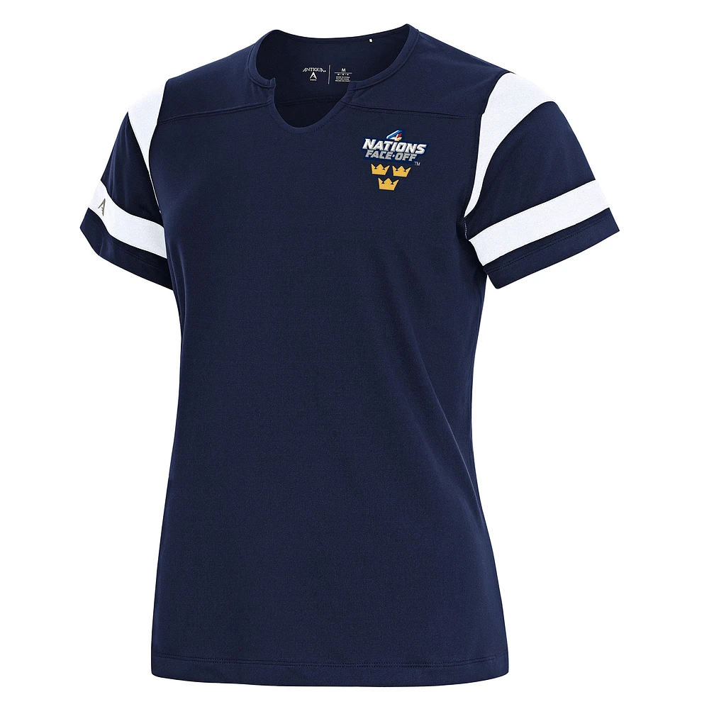 Women's Antigua Navy Sweden Hockey 2025 4 Nations Face Off Encounter Notch Neck T-Shirt