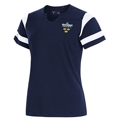 Women's Antigua Navy Sweden Hockey 2025 4 Nations Face Off Encounter Notch Neck T-Shirt