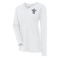 Women's Antigua White Finland Hockey 2025 4 Nations Face Off Symbolic V-Neck Long Sleeve T-Shirt