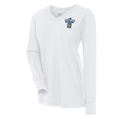 Women's Antigua White Finland Hockey 2025 4 Nations Face Off Symbolic V-Neck Long Sleeve T-Shirt