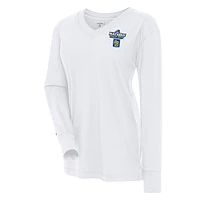 Women's Antigua White Finland Hockey 2025 4 Nations Face Off Symbolic V-Neck Long Sleeve T-Shirt