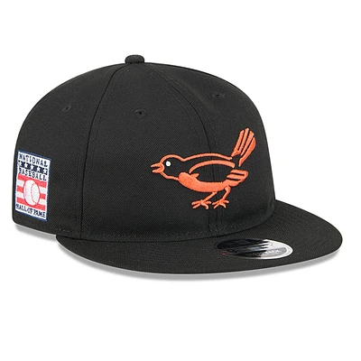 Men's New Era Black Baltimore Orioles Baseball Hall of Fame Retro Crown 9FIFTY Adjustable Hat