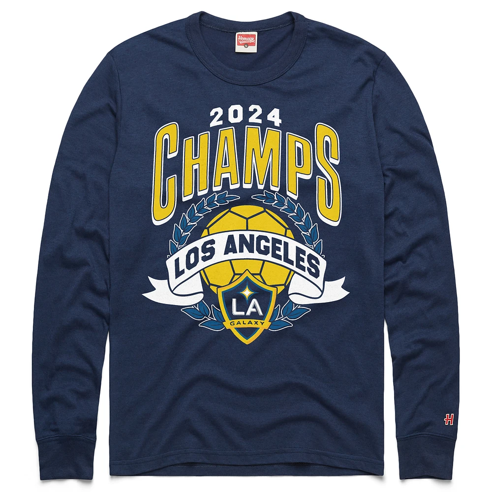 Unisex Homage Navy LA Galaxy 2024 MLS Cup Champions Long Sleeve Tri-Blend T-Shirt