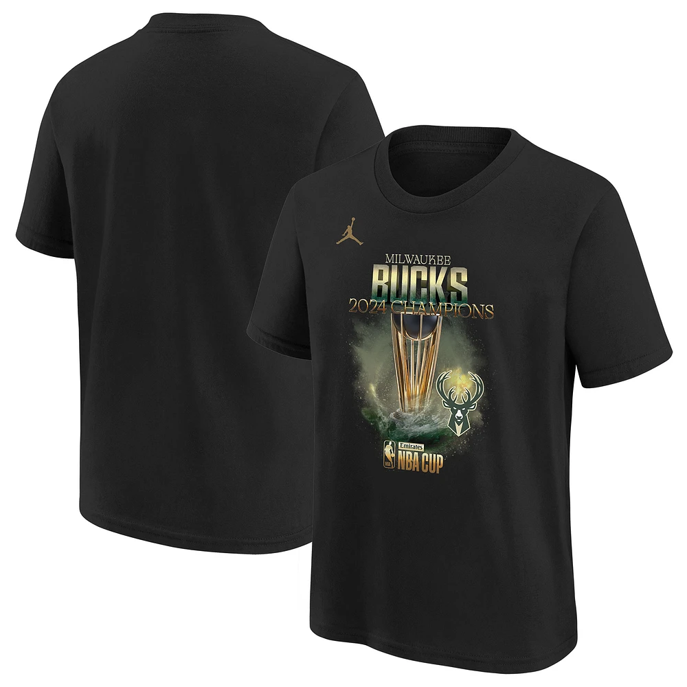 Youth Jordan Brand Black Milwaukee Bucks 2024 NBA Cup Champions Locker Room T-Shirt