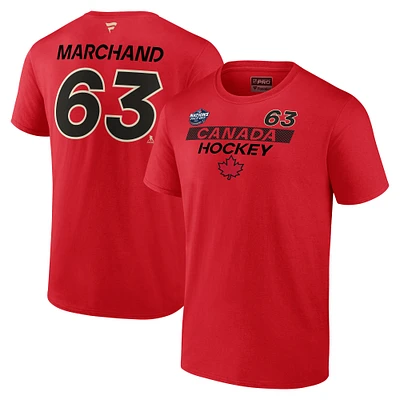 Men's Fanatics Brad Marchand Red Canada 2025 4 Nations Face-Off Authentic Pro Prime Name & Number T-Shirt