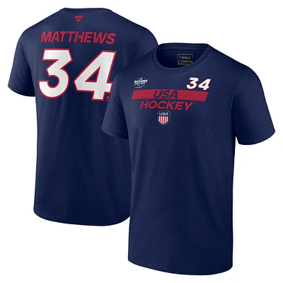 Men's Fanatics Auston Matthews Navy USA 2025 4 Nations Face-Off Authentic Pro Prime Name & Number T-Shirt